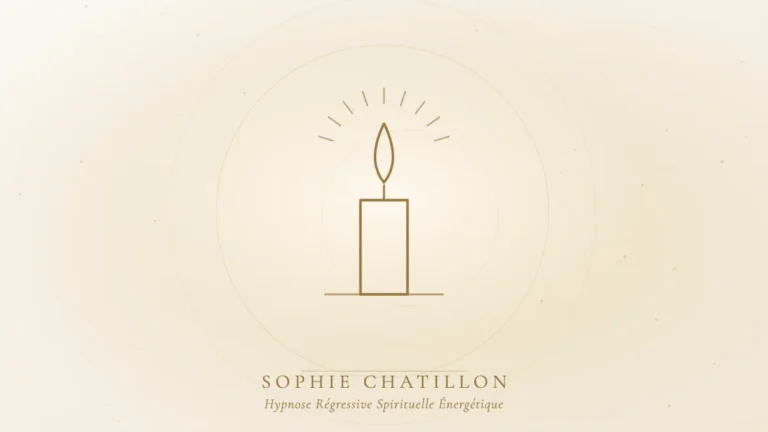 hypnose spirituelle deuil perte apaisement illustration sophie chatillon Bougie dorée allumée, illustration de l’article « Hypnose spirituelle et deuil : un chemin vers l’apaisement » – Sophie Chatillon